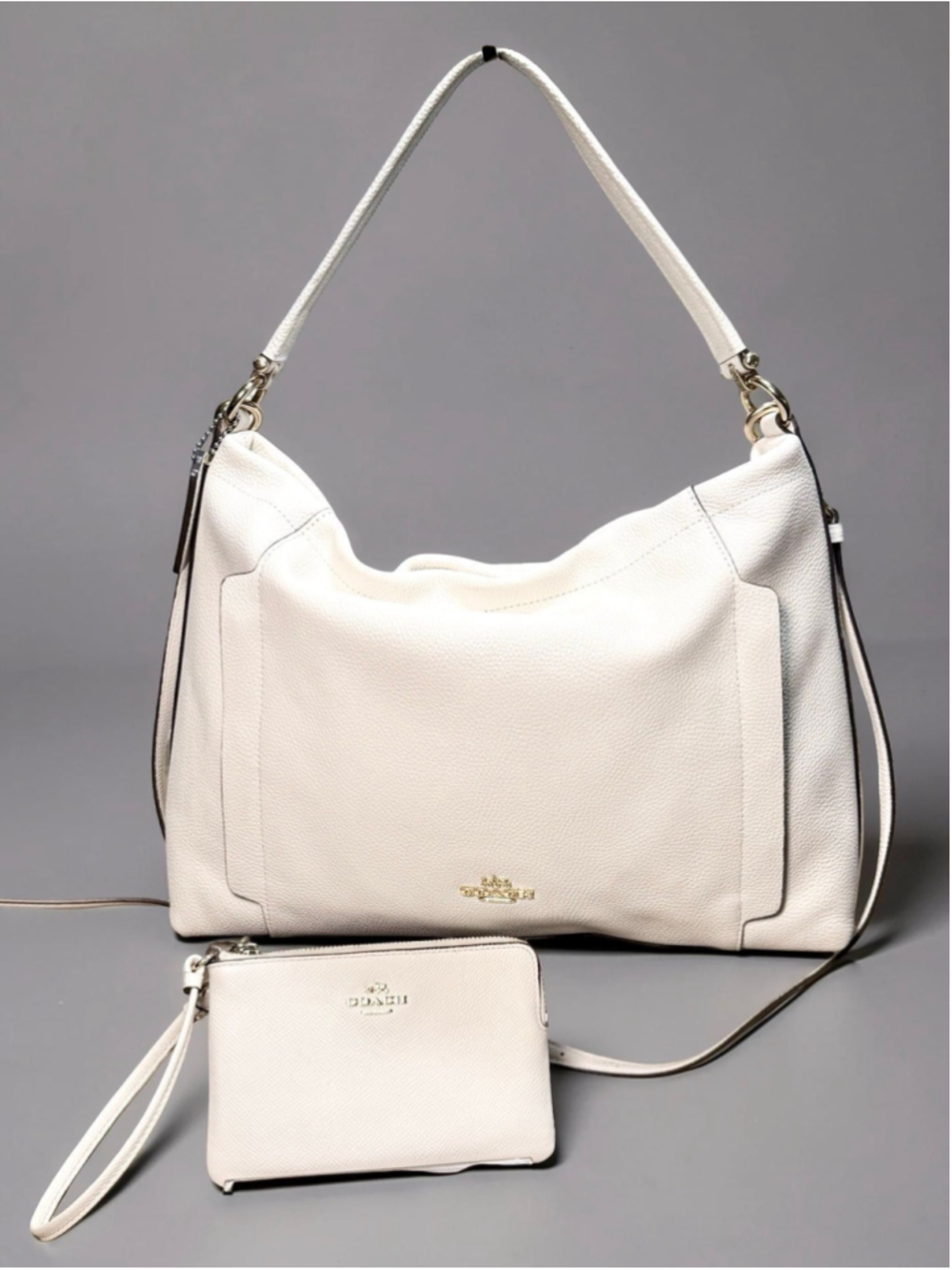 COACH Scout Hobo Bag & Wristlet Bundle Chalk White Pebbled Leather Style 34